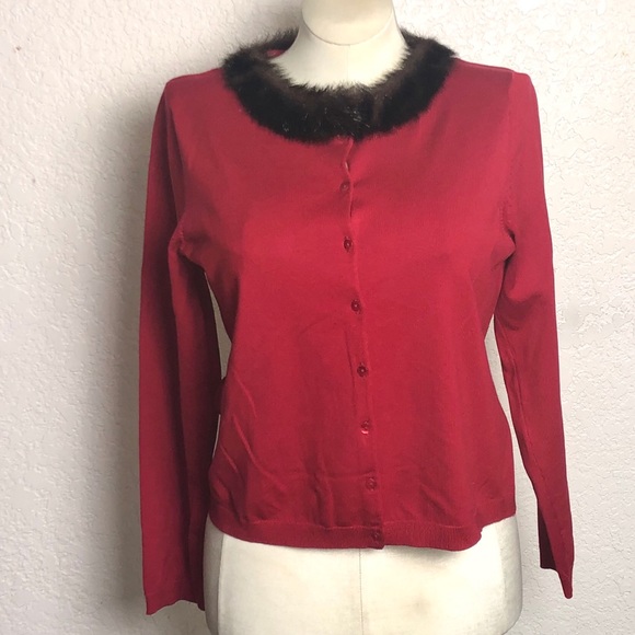 SILX RED CARDIGAN SWEATER WITH FUR COLLAR - Picture 2 of 5